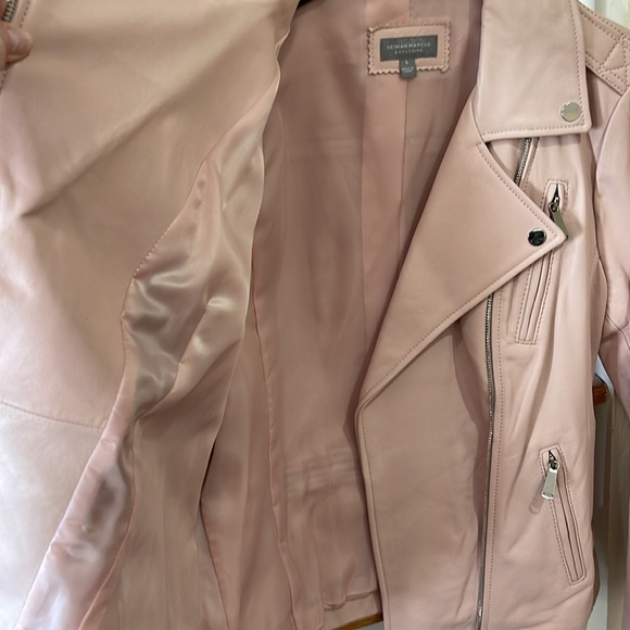 *Price Firm* Brand New Neiman Marcus Exclusive Pink Leather Moto Jacket Sz L - Picture 8 of 16